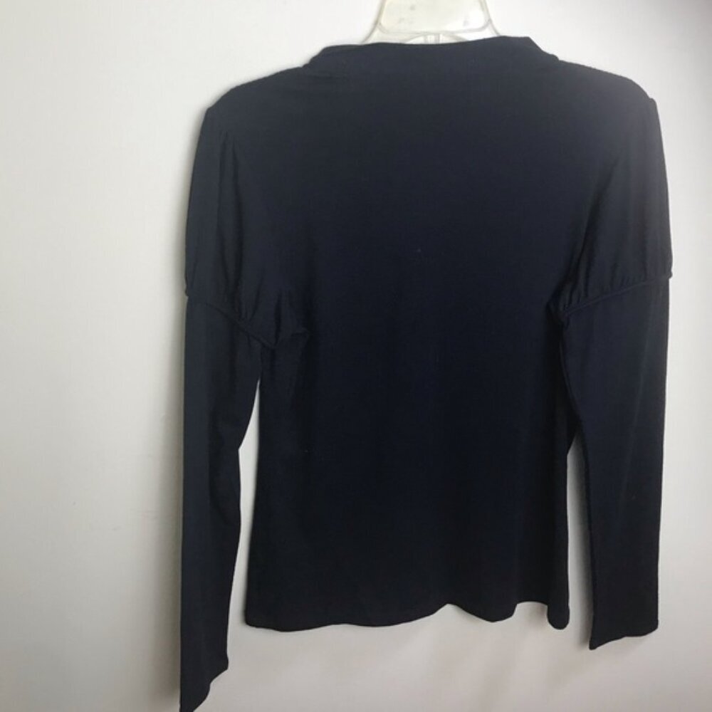 BOB MACKIE NEW Scarf Beads Top Tee Shirt Boho Tunic Stretch Long Sleeves Black M - Picture 3 of 8
